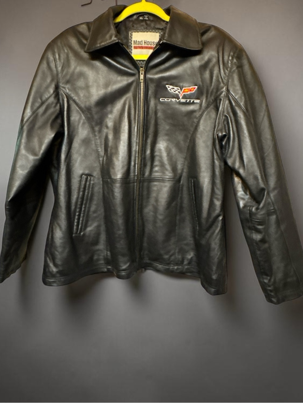 Corvette Black Supple Soft Leather Zip Front Jacket w/Embroidered Logo Worn Once